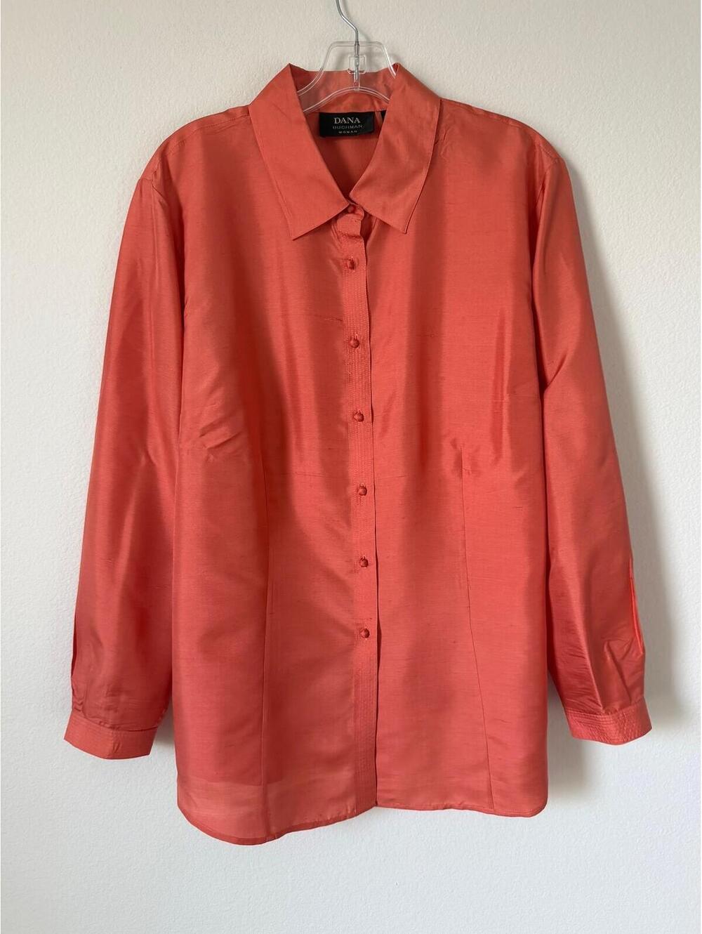 Dana Buchman Long Sleeve Button Up Collared Orange Shirt Women's Size 14